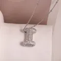 Silver letter I pendant necklace with cubic zirconia stones and beaded chain - Letter I
