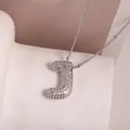 Silver letter J bubble pendant necklace with sparkling cubic zirconia on bead chain - Letter J