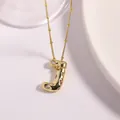 Golden letter J necklace with lava texture and zircon stones on a satellite chain - Letter J