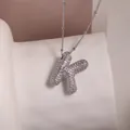 Silver letter K pendant necklace with cubic zirconia pavé on elegant bead chain - Letter K