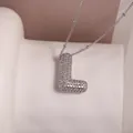 Silver letter L pendant necklace with cubic zirconia pavé setting on a bead chain - Letter L