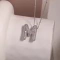 Silver-plated M initial necklace with pavé cubic zirconia and small beaded chain style - Letter M