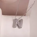 Silver letter N necklace with white cubic zirconia pavé and bead chain style - Letter N