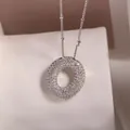 Silver hollow circle necklace pendant with shimmering cubic zirconia on bead chain - Letter O