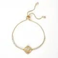 18K gold plated heart bracelet with zircon stones and adjustable slider chain - Radiating Heart Cross Style (B)