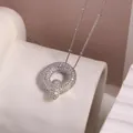Silver letter Q necklace with cubic zirconia pavé and beaded chain for women - Letter Q