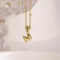 3D bubble letter M pendant in 18K gold finish with delicate satellite bead chain necklace - Letter M