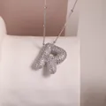 Silver tone bubble letter R necklace featuring sparkling cubic zirconia and bead chain - Letter R