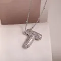 Silver 'T' letter necklace with cubic zirconia and beaded chain for women - Letter T