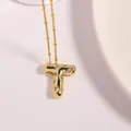 Golden balloon style letter T necklace pendant with sparkling zircon stones on bead chain - Letter T