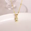 Bubble style letter S pendant necklace with 18K gold plated beaded chain for women - Letter S