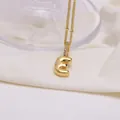 Golden 18K plated bubble letter E pendant necklace with crystal link and bead chain - Letter E