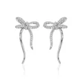 Sparkling silver bow knot stud earrings with cubic zirconia stones on white reflective background - Bowknot Tassel Style (E0390-S) / Silver