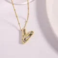 Gold plated bead chain necklace with a zircon-encrusted letter V pendant for women - Letter V