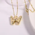 Gold plated letter W necklace with zircon accents and decorative beaded chain - Letter W