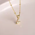Polished 18K gold letter L pendant necklace with minimalist satellite bead chain - Letter V