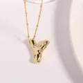 Gold plated letter Y pendant necklace with sparkling cubic zirconia on satellite chain - Letter Y