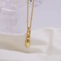 Balloon-style 18K gold plated necklace featuring a smooth water-drop pendant and zircon ring - Letter I