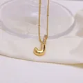 Polished 18K gold plated letter J balloon pendant necklace with small crystal stones - Letter J