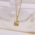 Bubble letter R pendant necklace in 18K gold plated finish with sparkling zircon clasp - Letter R