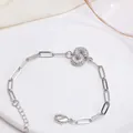 Bracelet à maillons trombones argentés avec pendentif lettre S pavé de zircons brillants - S