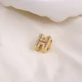 Gold-plated copper letter H charm with cubic zirconia for personalized DIY bracelets - Letter H