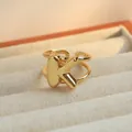 Verstelbare gouden koperen ring met 3D-bubbelletter K en dubbellaagse band - Letter K / Goud