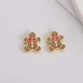 Cute Christmas gingerbread man enamel charm accessories with gold metal plating - Bow Gingerbread Man Style (B)