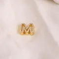 Gold-plated letter M charm with micro-paved white zircons for DIY jewelry - Letter M