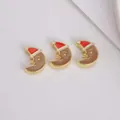 Goldene Weihnachtsmonde mit roten Weihnachtsmannmützen und Emaille für die Schmuckherstellung - Weihnachtsmütze Mond Stil (H)