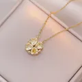 Golden necklace with a four-leaf clover pendant made of four yellow heart-shaped gems - Lemon Yellow Heart Clover (Gold Chain)