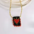 Vintage 18K gold-plated beaded necklace with a black fabric heart pendant - Black