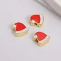 Detailansicht der rot-weißen Emaille-Weihnachtsmützen-Anhänger für DIY-Schmuck - Weihnachtsmütze Stil (07)