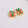 Detailed enamel Christmas gift box bead with green bow and heart for charm bracelets - Heart Gift Box Style (02)
