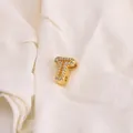 Sparkling gold-plated letter T charm bead with zircon inlay for DIY bracelet assembly - Letter T