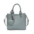 Sac seau bleu gris en cuir grainé avec poignée ronde et pendentif en forme de cœur - Bleu