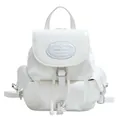Zaino in pelle PU bianca da donna con chiusura a coulisse e tasca frontale magnetica - Bianco
