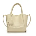 Sac seau beige avec gaufrage crocodile, bandoulière réglable et breloque éléphant déco - Blanc Cassé