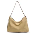 Vintage Stroh-Einkaufstasche mit braunen Lederriemen in natürlichem Beige-Farbton - Braun