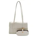 Minimalistische beige bowlingtas set met ronde pouch en gouden metalen details - Wit
