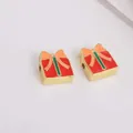 Weihnachts-Geschenkbox-Anhänger aus rotem Emaille mit Goldschleife für DIY-Schmuck - Schleife Geschenkkarton Stil (05)