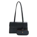 Minimalistische zwarte baguette schoudertas met afneembare pouch en gouden hardware - Zwart