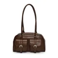 Vintage braune Bowlingtasche aus Leder mit Fronttaschen und Schultergurten - Braun