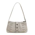 Bolso de hombro minimalista gris claro con remaches plateados y correa ajustable - Gris
