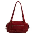 Dunkelrote Schultertasche aus Lackleder mit Schnallen im modernen Motorrad-Stil - Rot