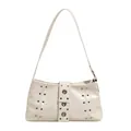 Bolso baguette de cuero brillante blanco crema con ojales metálicos y remaches - Blanco