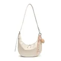 Bolso hobo crema elegante con patrón de cocodrilo, cremallera doble y colgante - Blanco Roto