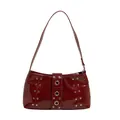 Bolso tote de charol rojo oscuro con tachuelas plateadas y ojales en estilo punk - Rojo