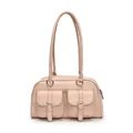 Minimalist light pink bowling style shoulder bag with vintage dual pockets design - Pink
