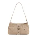 Borsa baguette beige minimalista con borchie argentate e finitura lucida di classe - Kaki